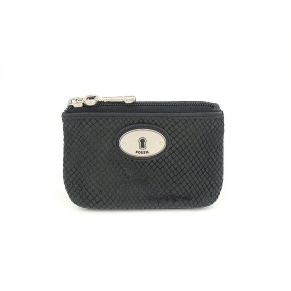 Fossil Black Leather Snake Embossed Zip Coin Purse - Picture 1 of 11